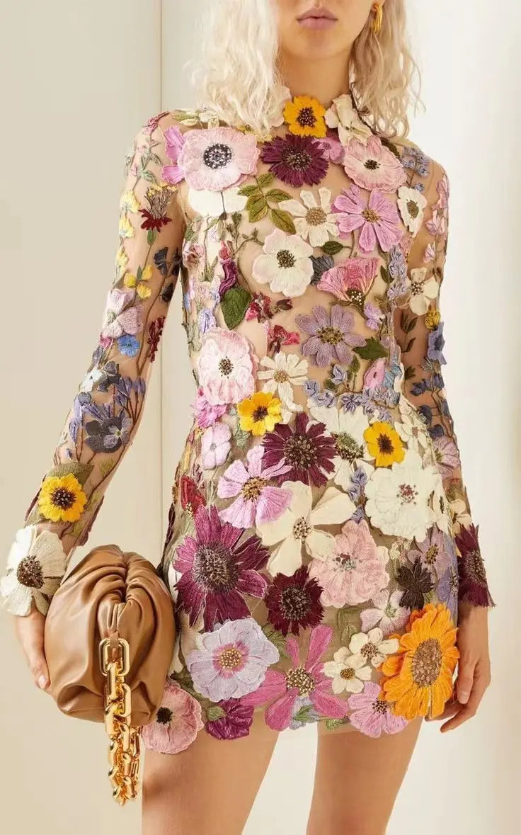 Elegant Luxury Floral Embroidery Party Dress