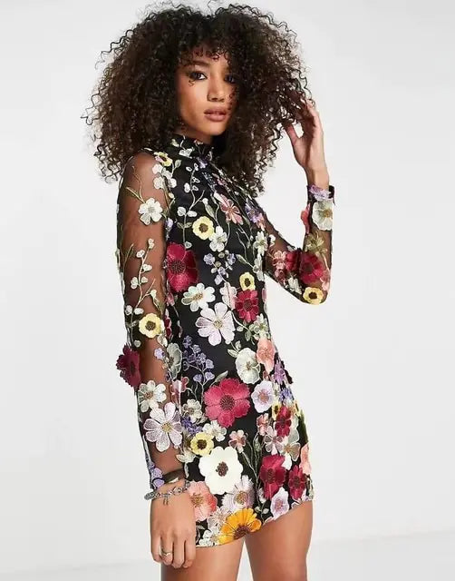 Elegant Luxury Floral Embroidery Party Dress