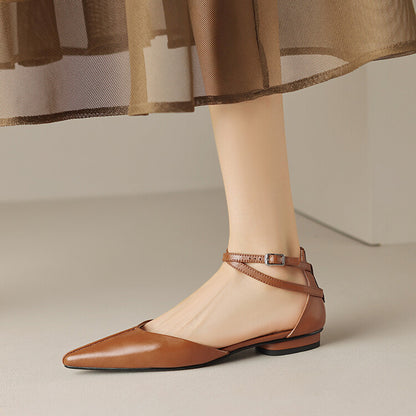Cross Buckle Hollow Pumps Cowhide