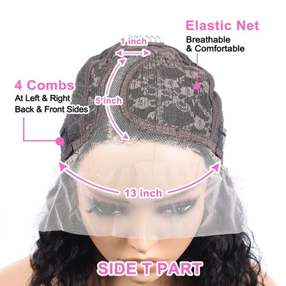 Short BOB Wig T Part, Lace Frontal Pre Plucked Brazilian Human Hair for Black Women.