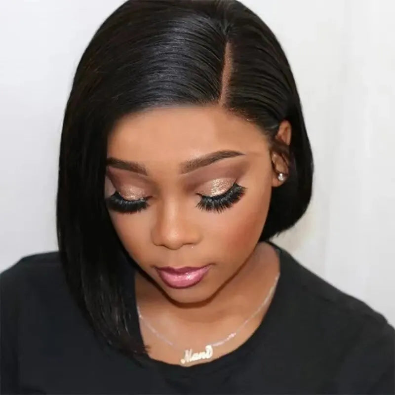 Short BOB Wig T Part, Lace Frontal Pre Plucked Brazilian Human Hair for Black Women.