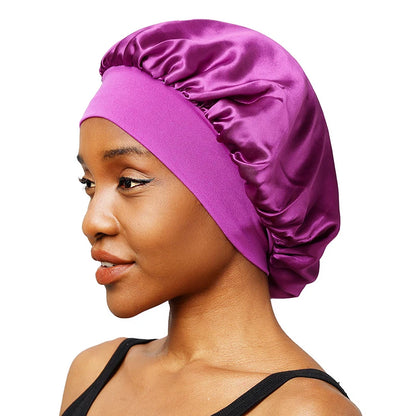 New Women's Satin Solid Wide-brimmed Sleeping  Bonnet