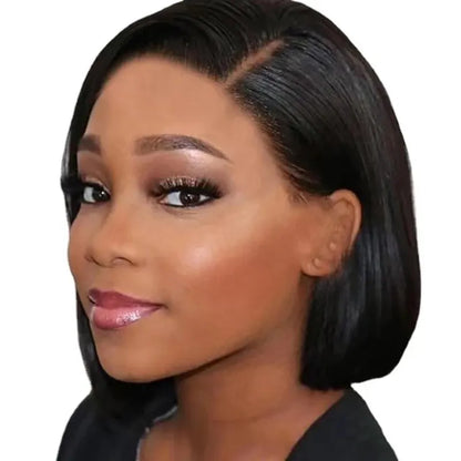 Short BOB Wig T Part, Lace Frontal Pre Plucked Brazilian Human Hair for Black Women.